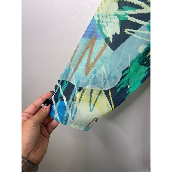 LOGO Layers by Lori Goldstein Women’s Top 1X Abstract Print Sheer Button‎ Front - Picture 4 of 11